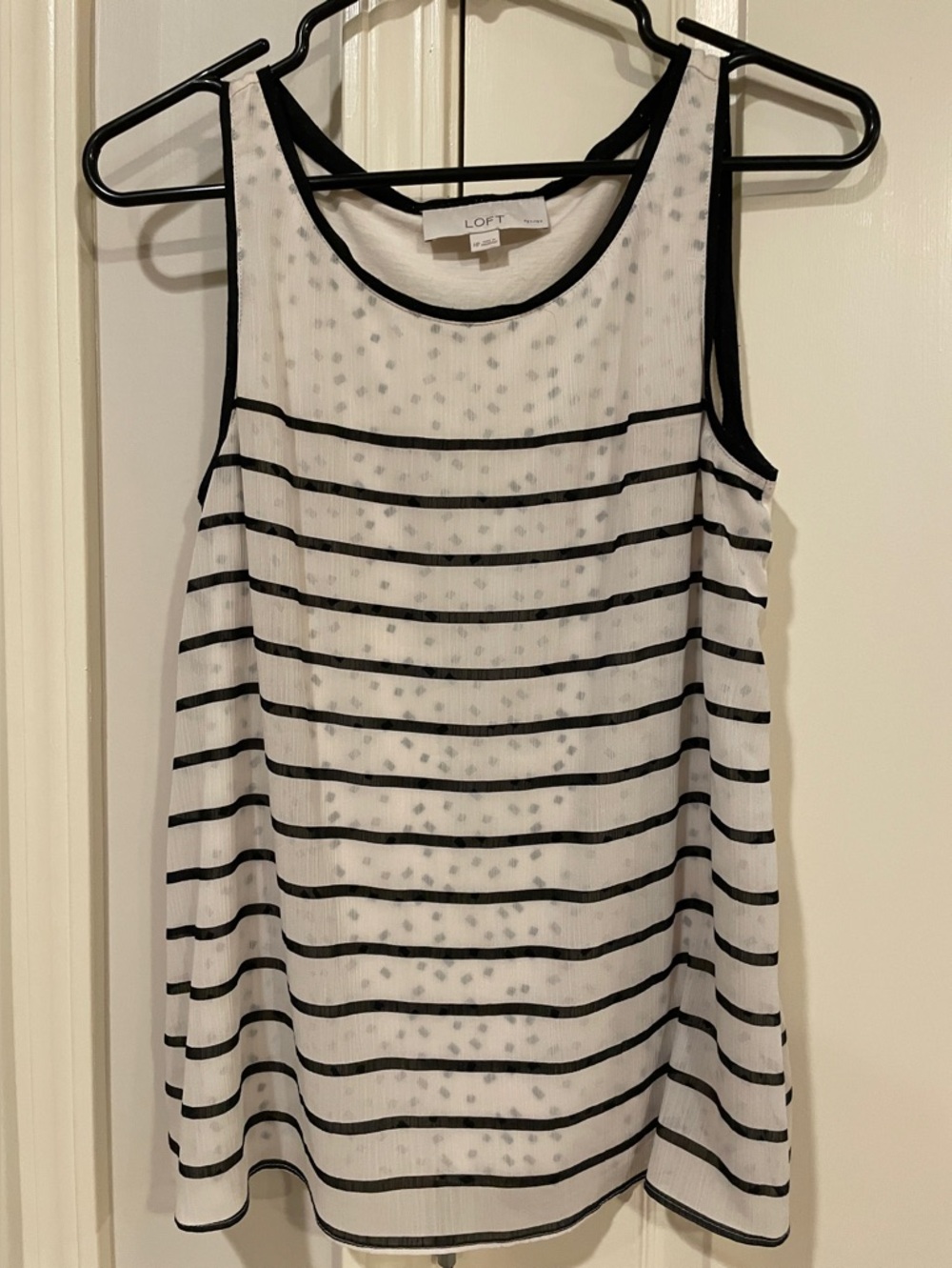 LOFT White Tank Top with Black Stripes and Trim
